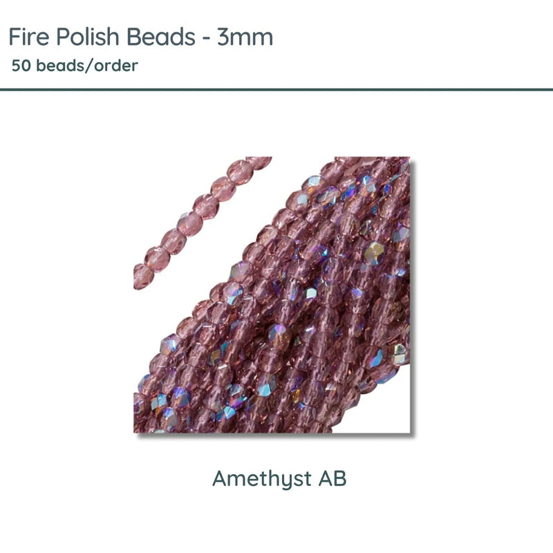 Fire Polish Beads, 3mm, Amethyst AB, 50 pieces - The Argus Collection