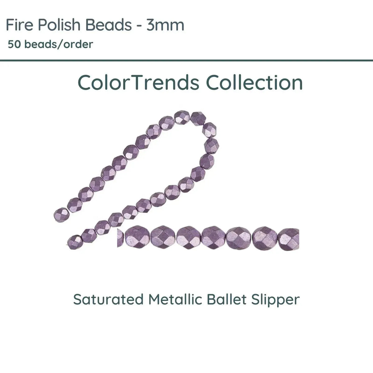 Fire Polish Beads, 3mm, Saturated Metallic Ballet Slipper, 50 pieces - The Argus Collection