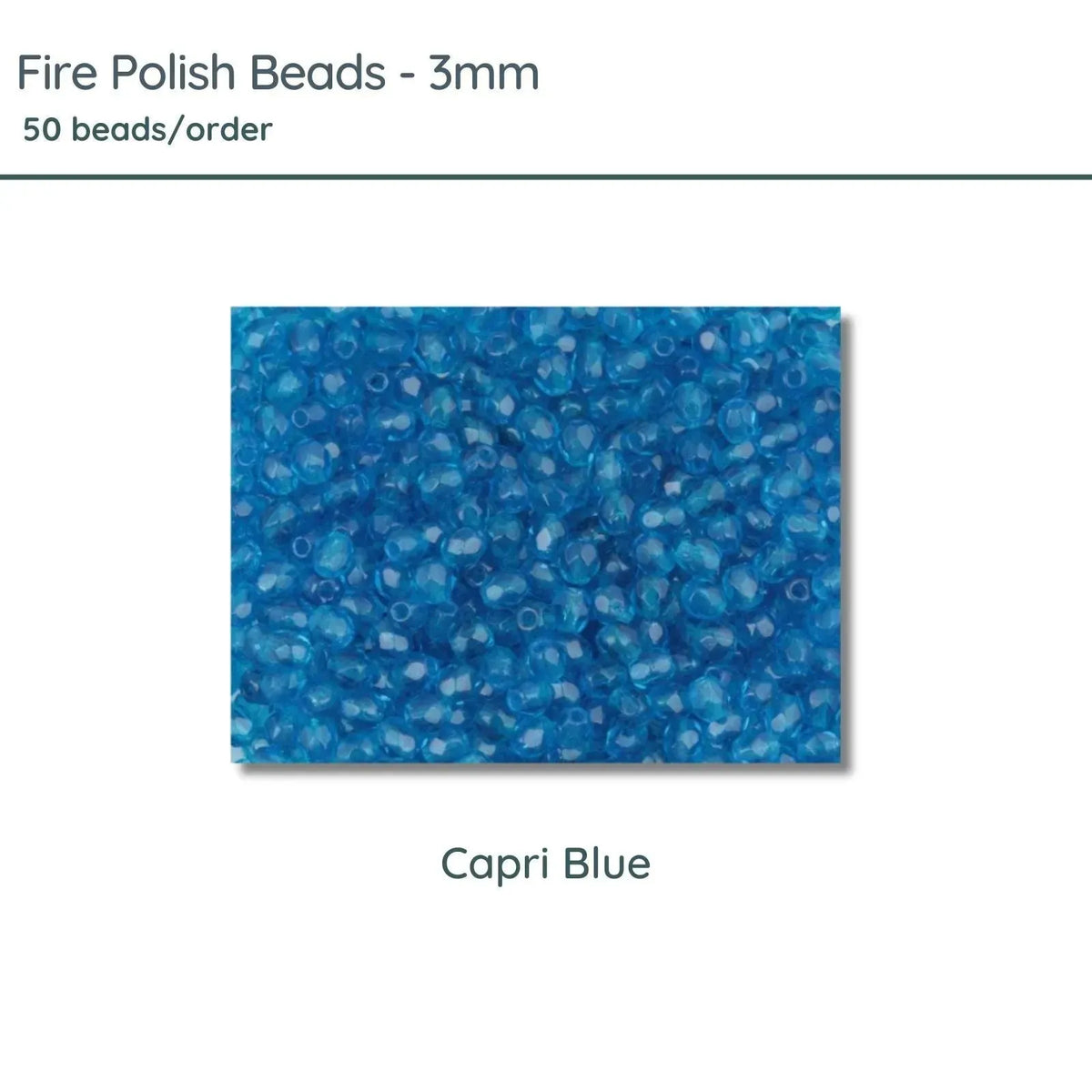 Fire Polish Beads, 3mm, Capri Blue, 50 pieces - The Argus Collection