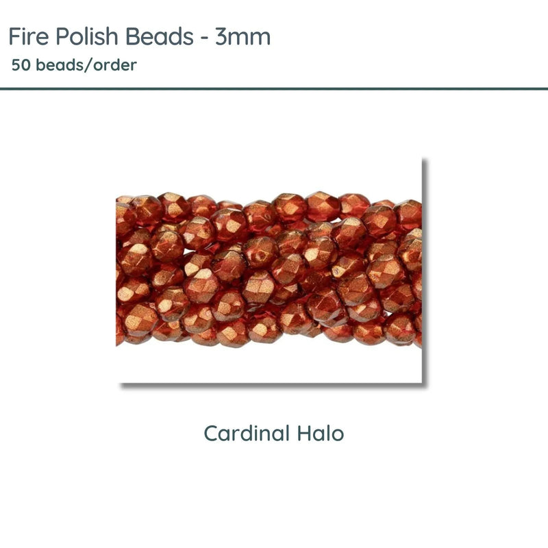 Fire Polish Beads, 3mm, Cardinal Halo, 50 pieces - The Argus Collection