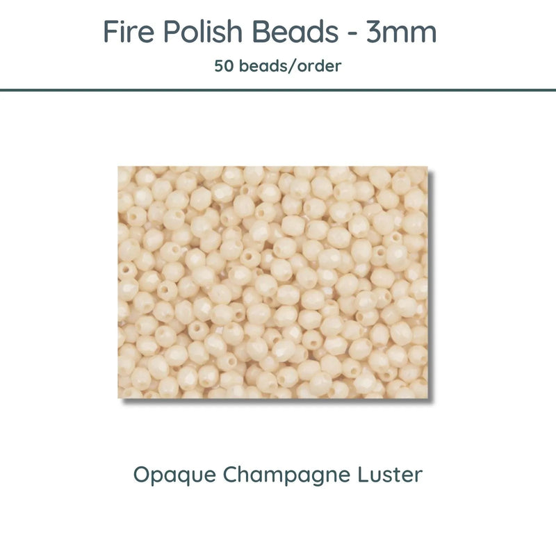 Fire Polish Beads, 3mm, Opaque Champagne Luster, 50 pieces - The Argus Collection