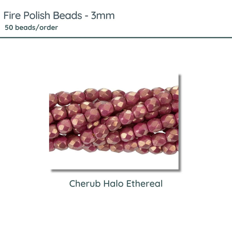 Fire Polish Beads, 3mm, Cherub Halo Ethereal, 50 pieces - The Argus Collection