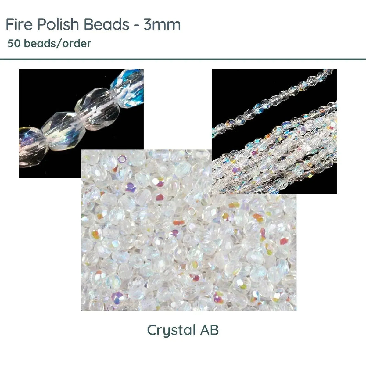 Fire Polish Beads, 3mm, Crystal AB, 50 pieces - The Argus Collection