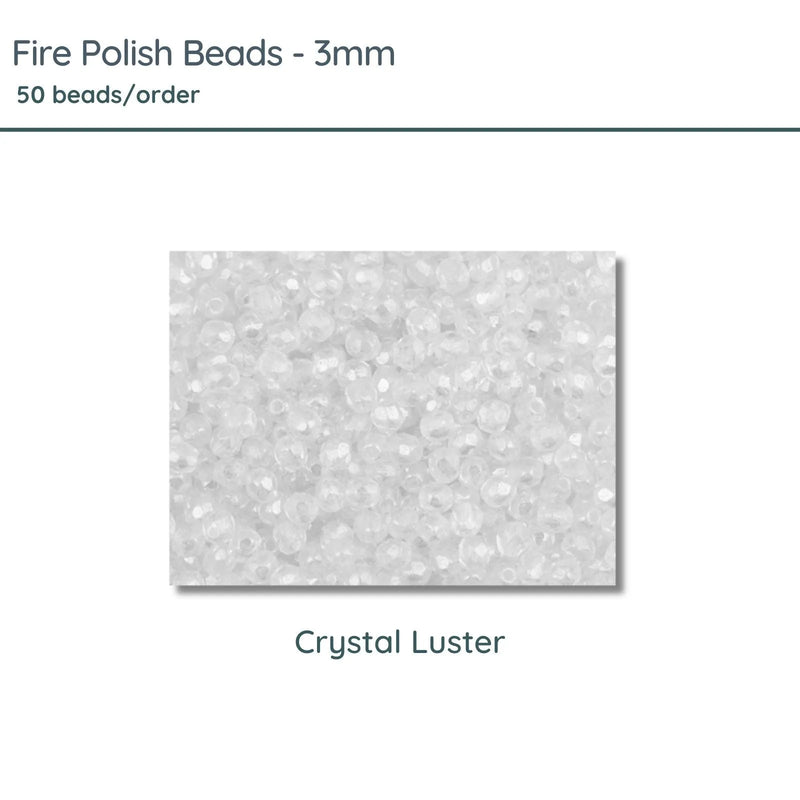 Fire Polish Beads, 3mm, Crystal Luster, 50 pieces - The Argus Collection