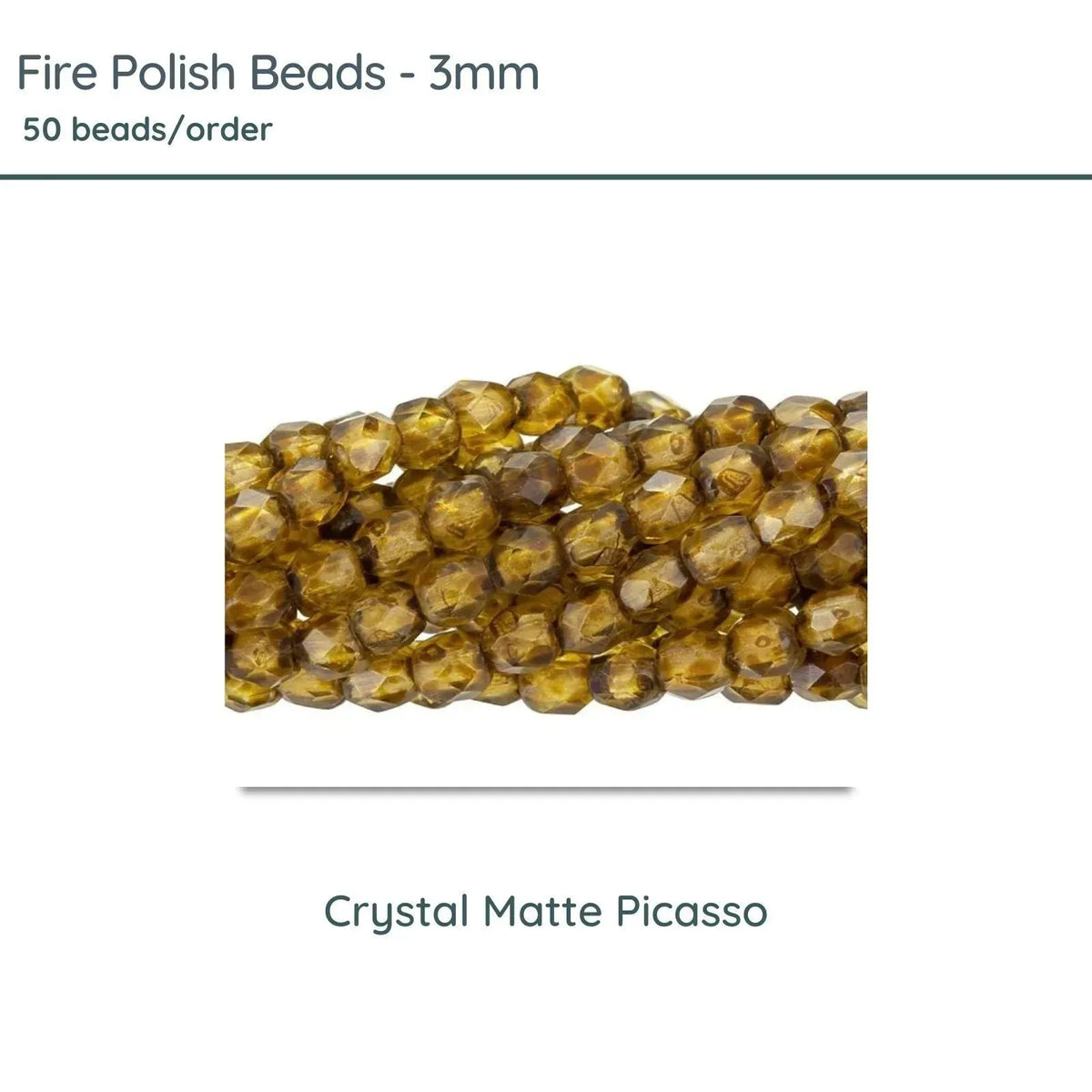 Fire Polish Beads, 3mm, Crystal Matte Picasso, 50 pieces - The Argus Collection