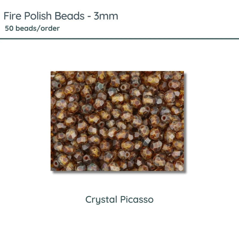 Fire Polish Beads, 3mm, Crystal Picasso, 50 pieces - The Argus Collection