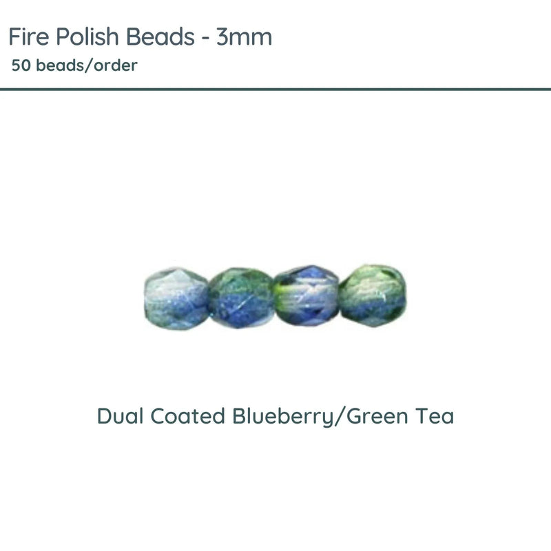 Fire Polish Beads, 3mm, Double Coated Blueberry Green Tea, 50 pieces - The Argus Collection