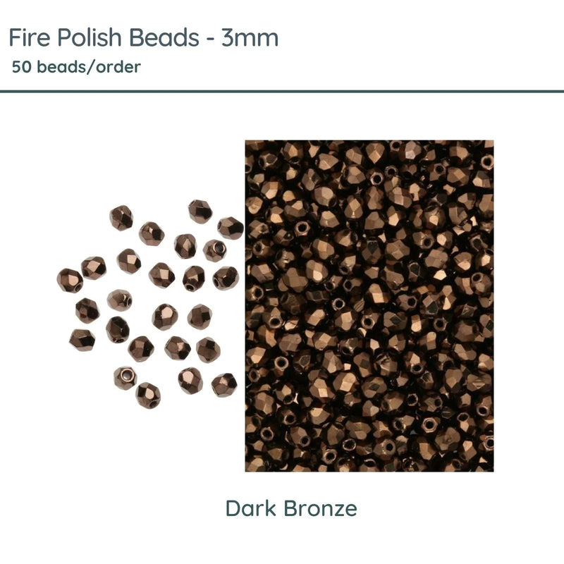 Fire Polish Beads, 3mm,Dark Bronze, 50 pieces - The Argus Collection