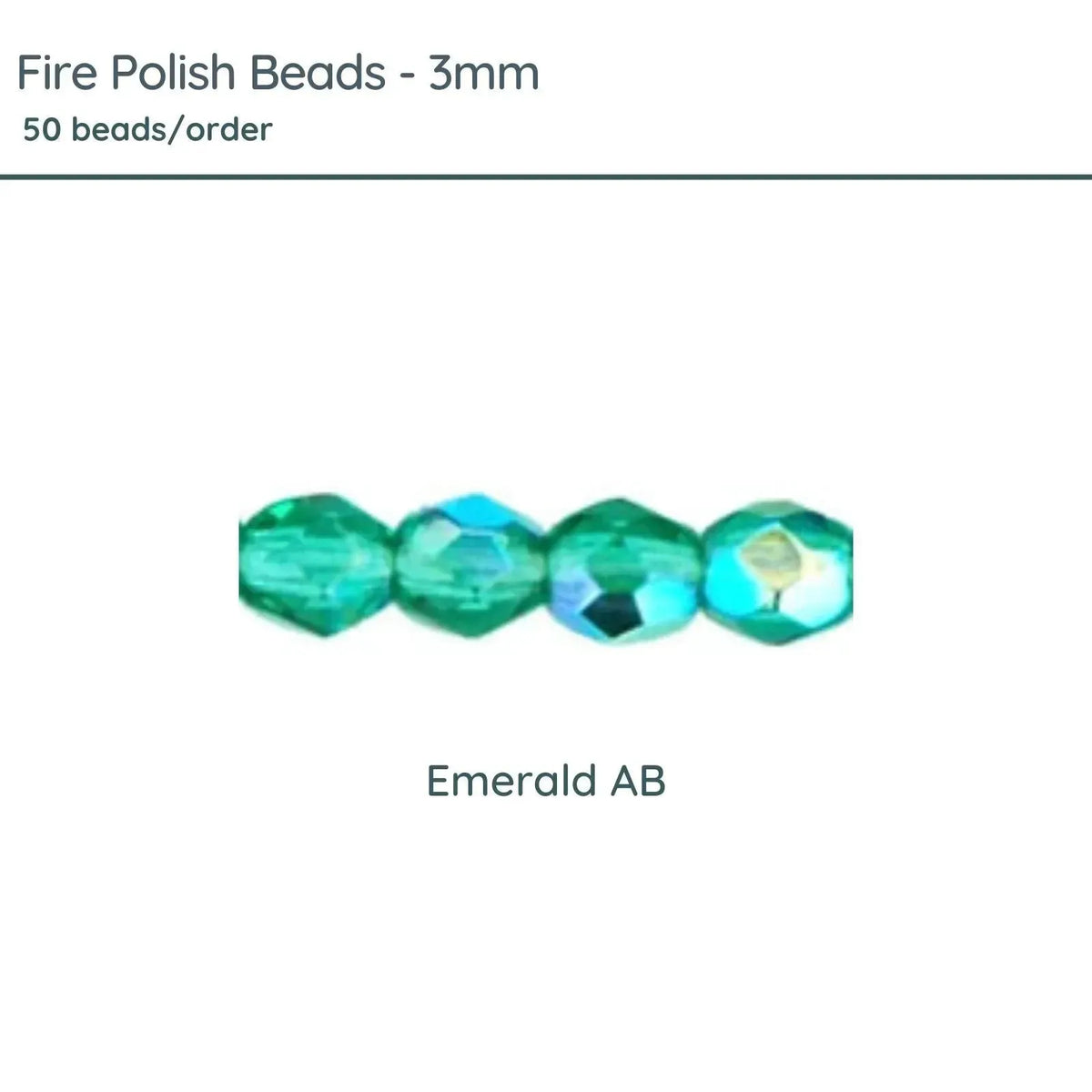 Fire Polish Beads, 3mm, Emerald AB, 50 pieces - The Argus Collection