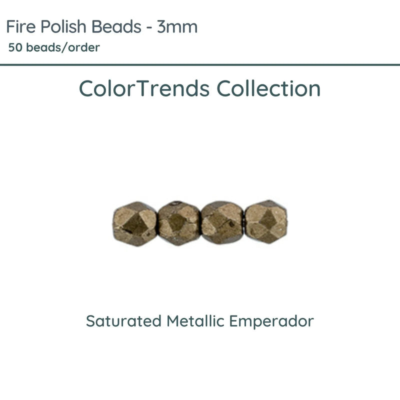 Fire Polish Beads, 3mm, Saturated Metallic Emperador, 50 pieces - The Argus Collection