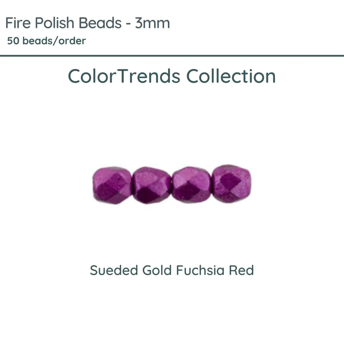 Fire Polish Beads, 3mm, Sueded Gold Fuchsia Red, 50 pieces - The Argus Collection