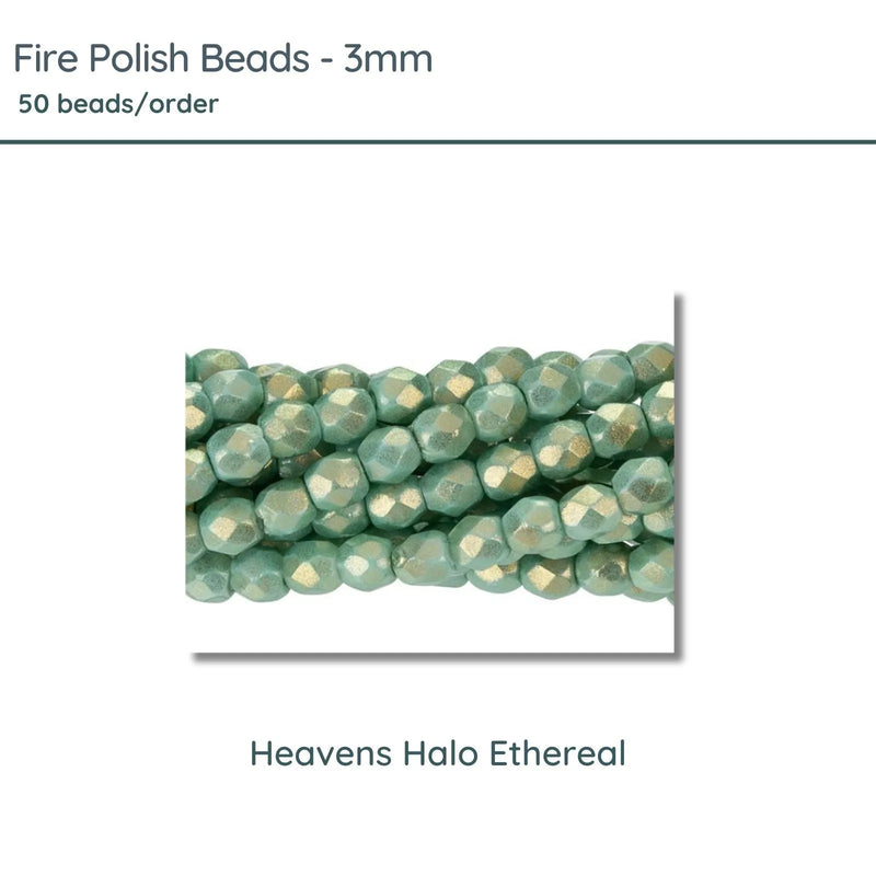 Fire Polish Beads, 3mm, Heavens Halo Ethereal, 50 pieces - The Argus Collection