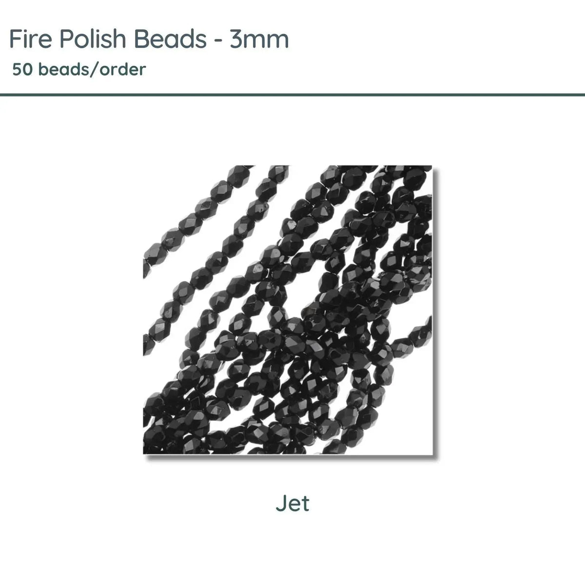 Fire Polish Beads, 3mm, Jet, 50 pieces - The Argus Collection