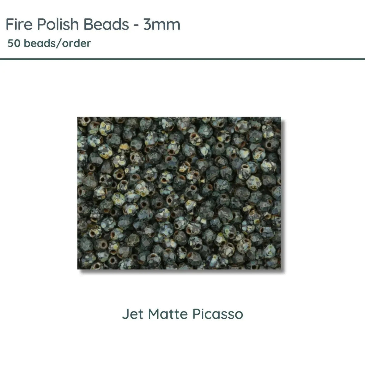 Fire Polish Beads, 3mm, Jet Matte Picasso, 50 pieces - The Argus Collection