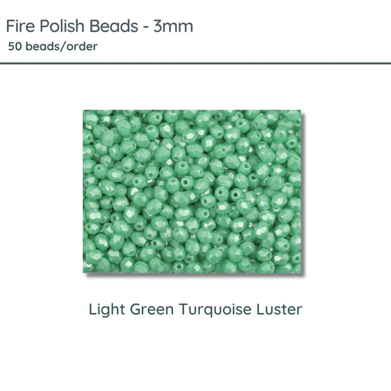 Fire Polish Beads, 3mm, Light Green Turquoise Luster, 50 pieces - The Argus Collection