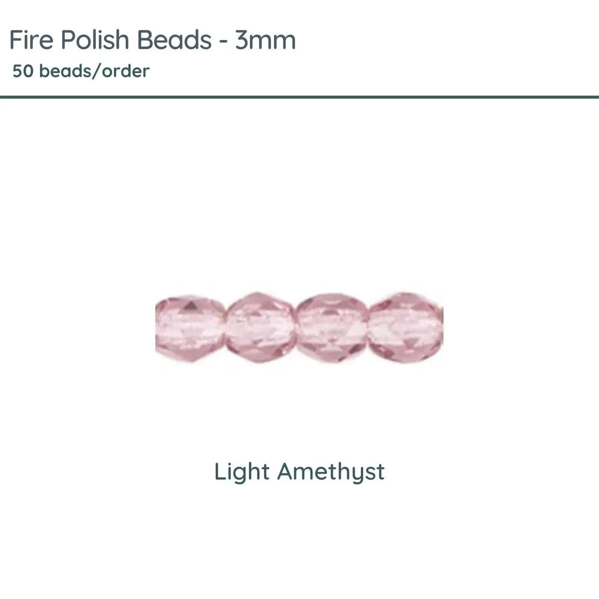 Fire Polish Beads, 3mm, Light Amethyst, 50 pieces - The Argus Collection