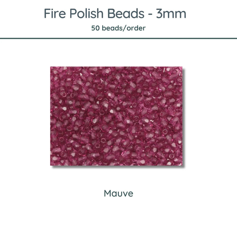 Fire Polish Beads, 3mm, Mauve, 50 pieces - The Argus Collection