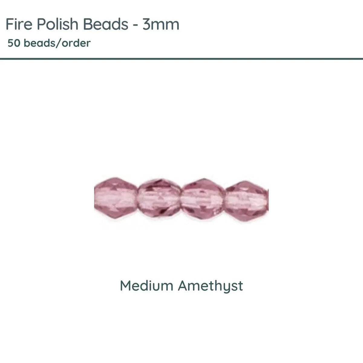 Fire Polish Beads, 3mm, Medium Amethyst, 50 pieces - The Argus Collection