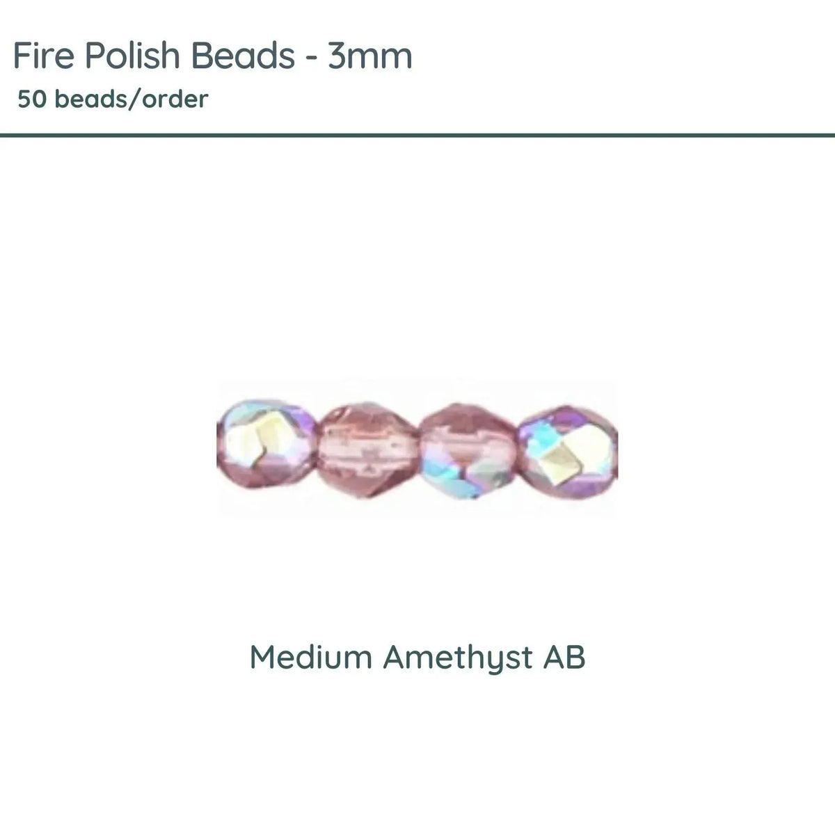 Fire Polish Beads, 3mm, Medium Amethyst AB, 50 pieces - The Argus Collection