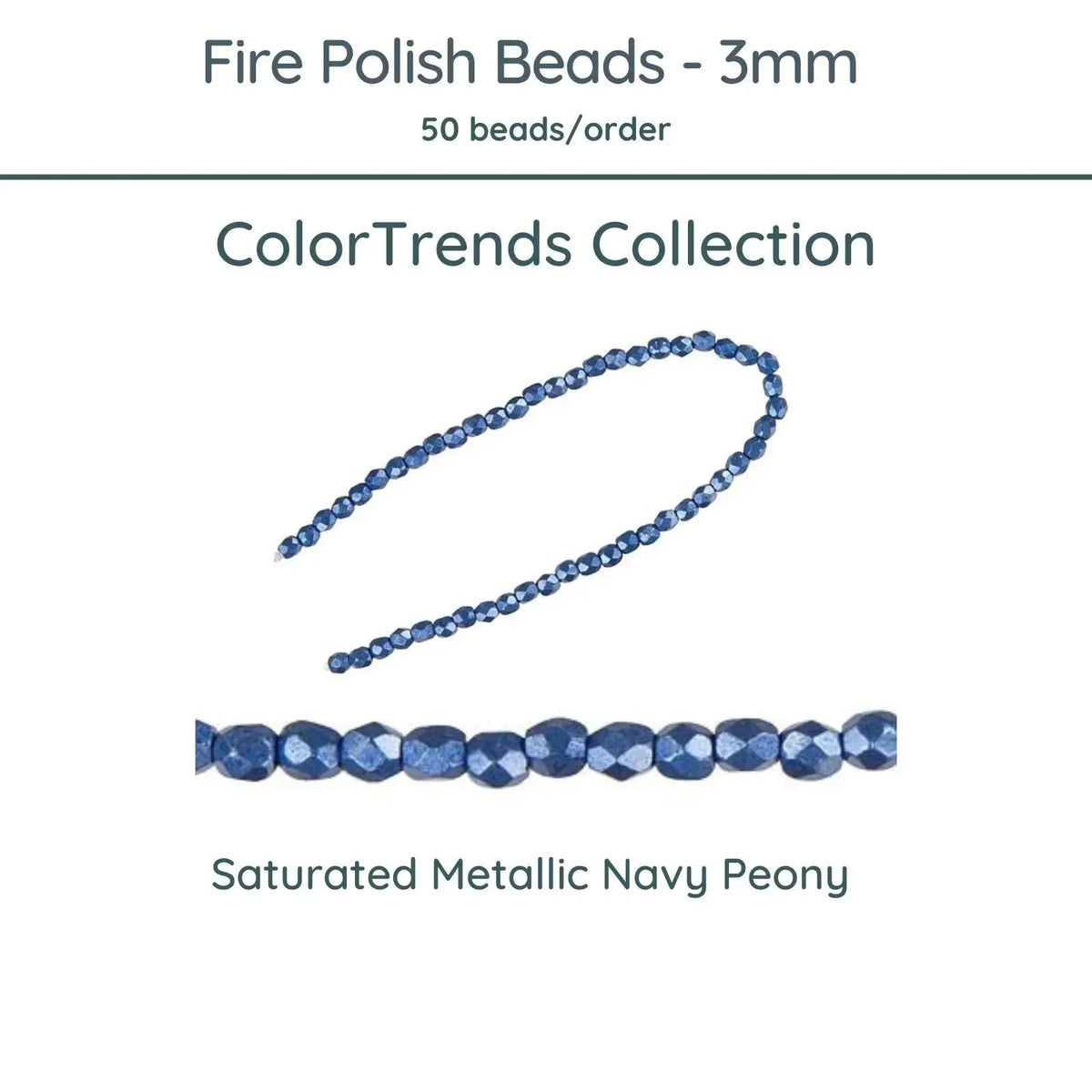 Fire Polish Beads, 3mm, Saturated Metallic Navy Peony, 50 pieces - The Argus Collection