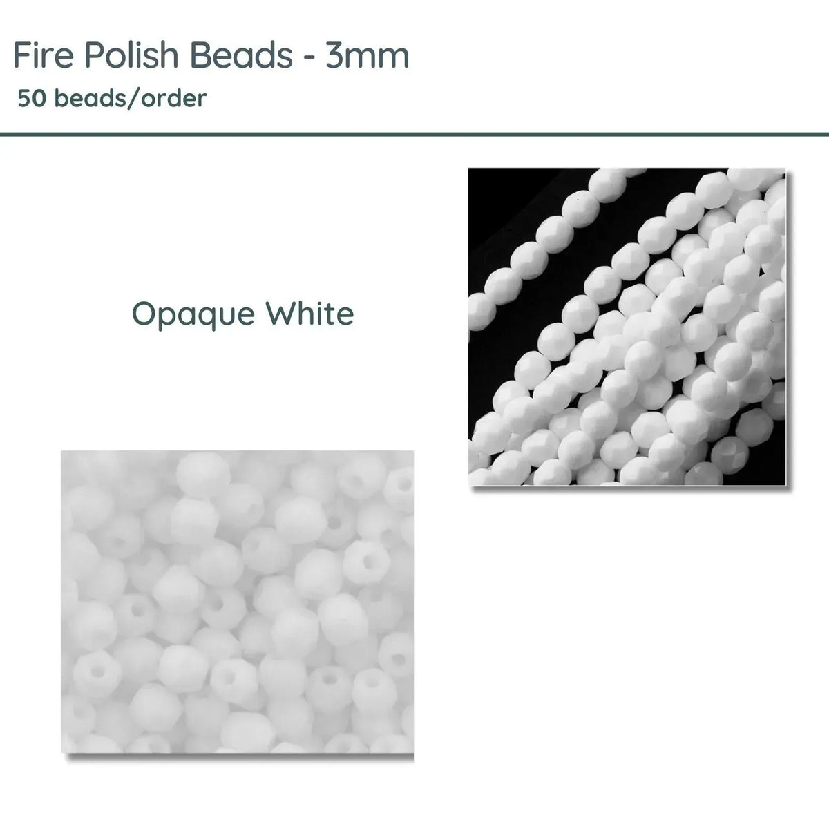 Fire Polish Beads, 3mm, Opaque White, 50 pieces - The Argus Collection