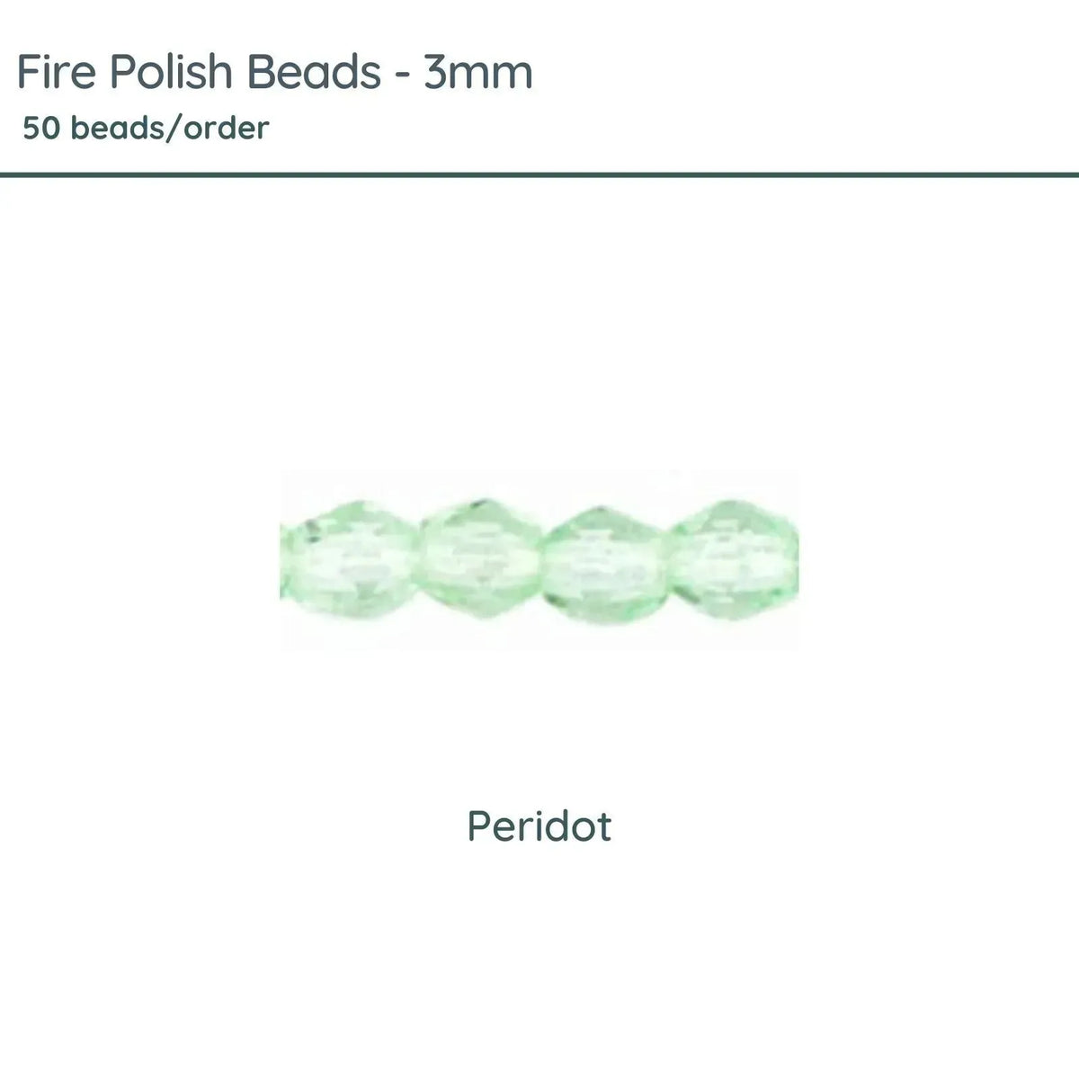 Fire Polish Beads, 3mm, Peridot, 50 pieces - The Argus Collection