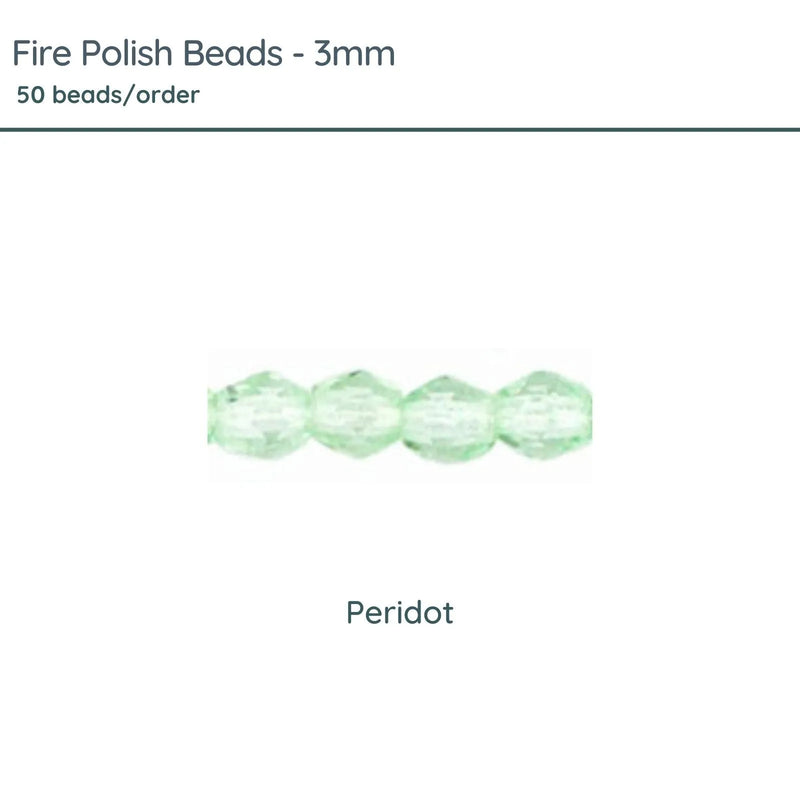 Fire Polish Beads, 3mm, Peridot, 50 pieces - The Argus Collection