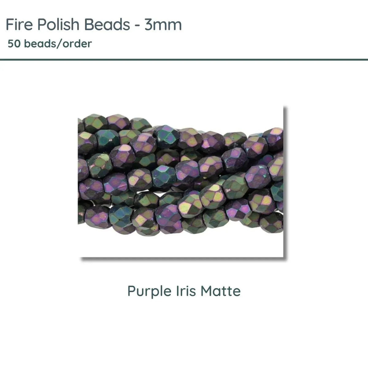 Fire Polish Beads, 3mm, Purple Iris Matte, 50 pieces - The Argus Collection