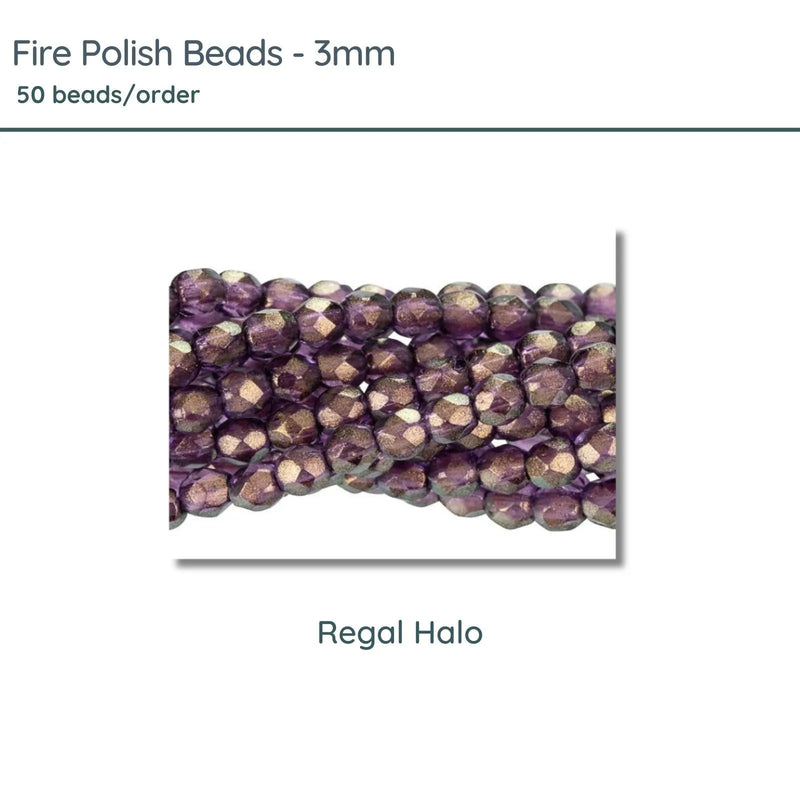 Fire Polish Beads, 3mm, Regal Halo, 50 pieces - The Argus Collection