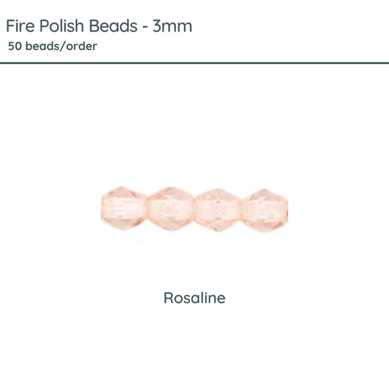 Fire Polish Beads, 3mm, Rosaline, 50 pieces - The Argus Collection