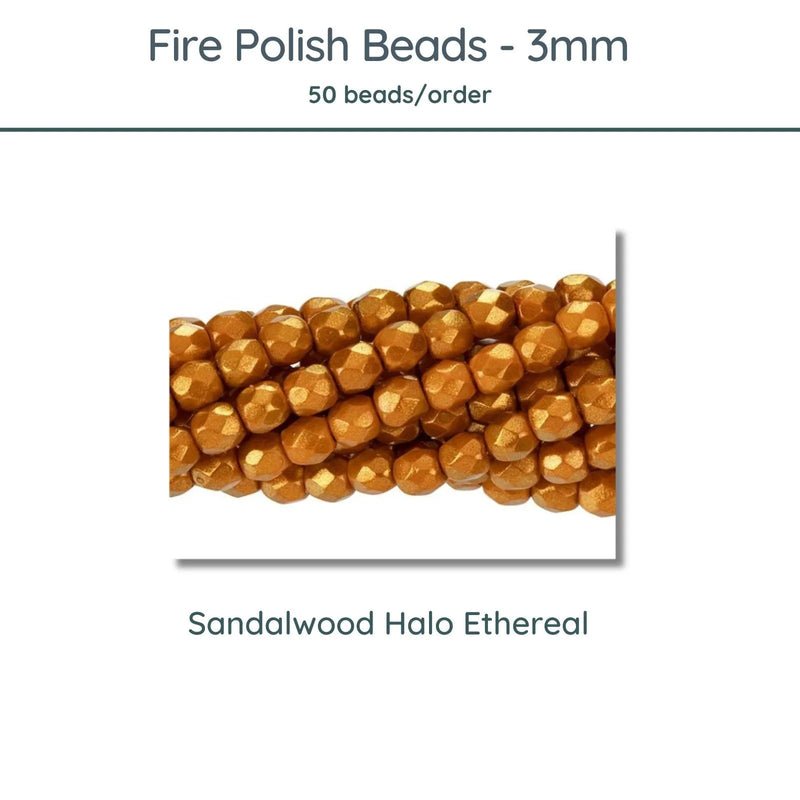 Fire Polish Beads, 3mm, Sandalwood Halo Ethereal, 50 pieces - The Argus Collection