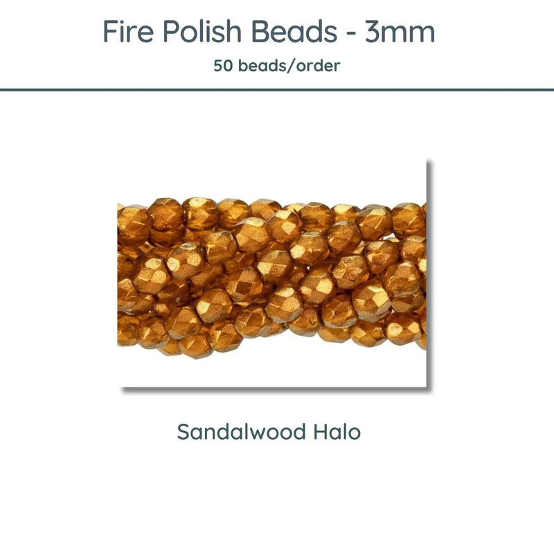 Fire Polish Beads, 3mm, Sandalwood Halo, 50 pieces - The Argus Collection