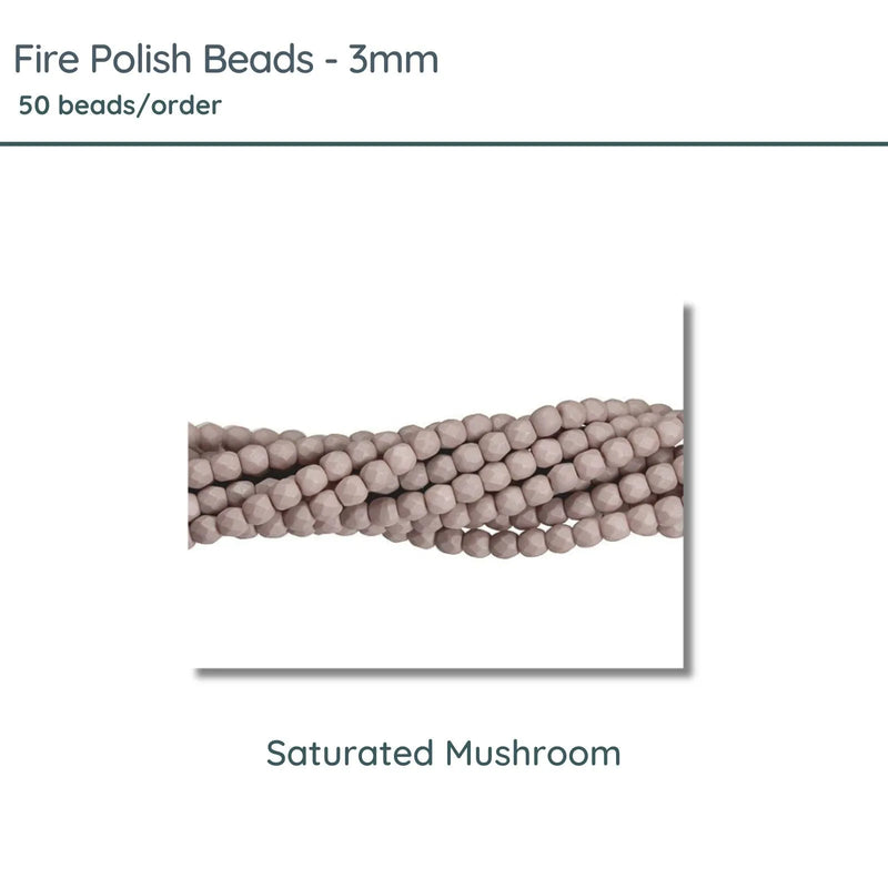 Fire Polish Beads, 3mm, Saturated Mushroom, 50 pieces - The Argus Collection