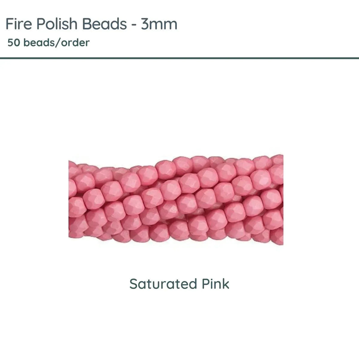 Fire Polish Beads, 3mm, Saturated Pink, 50 pieces - The Argus Collection