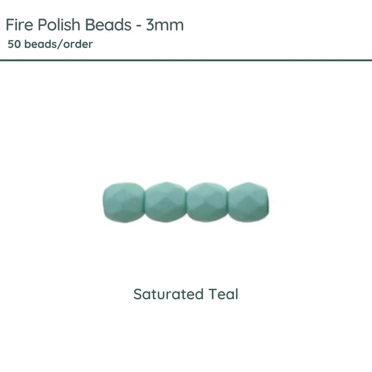 Fire Polish Beads, 3mm, Saturated Teal, 50 pieces - The Argus Collection