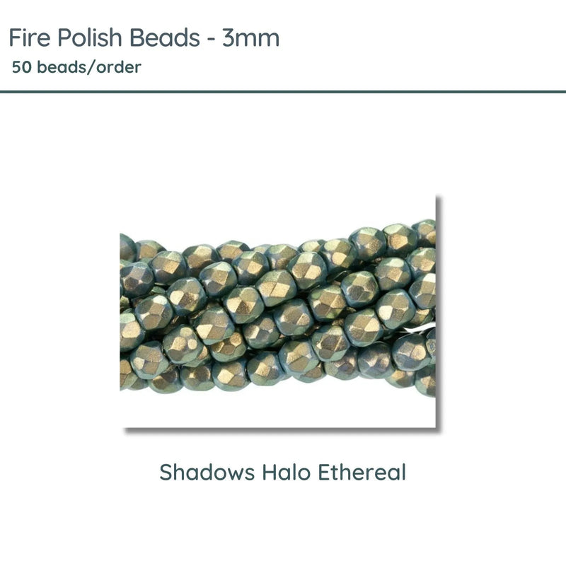 Fire Polish Beads, 3mm, Shadows Halo Ethereal, 50 pieces - The Argus Collection