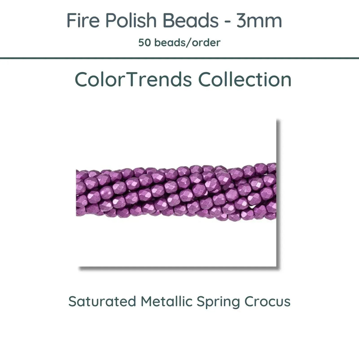 Fire Polish Beads, 3mm, Saturated Metallic Spring Crocus, 50 pieces - The Argus Collection