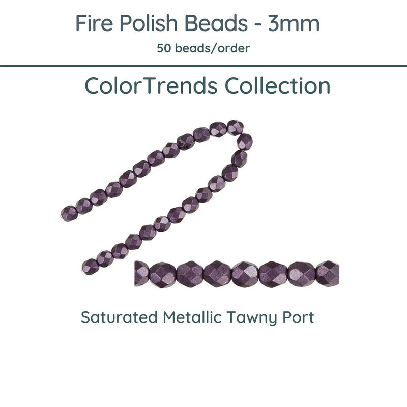 Fire Polish Beads, 3mm, Saturated Metallic Tawny Port, 50 pieces - The Argus Collection