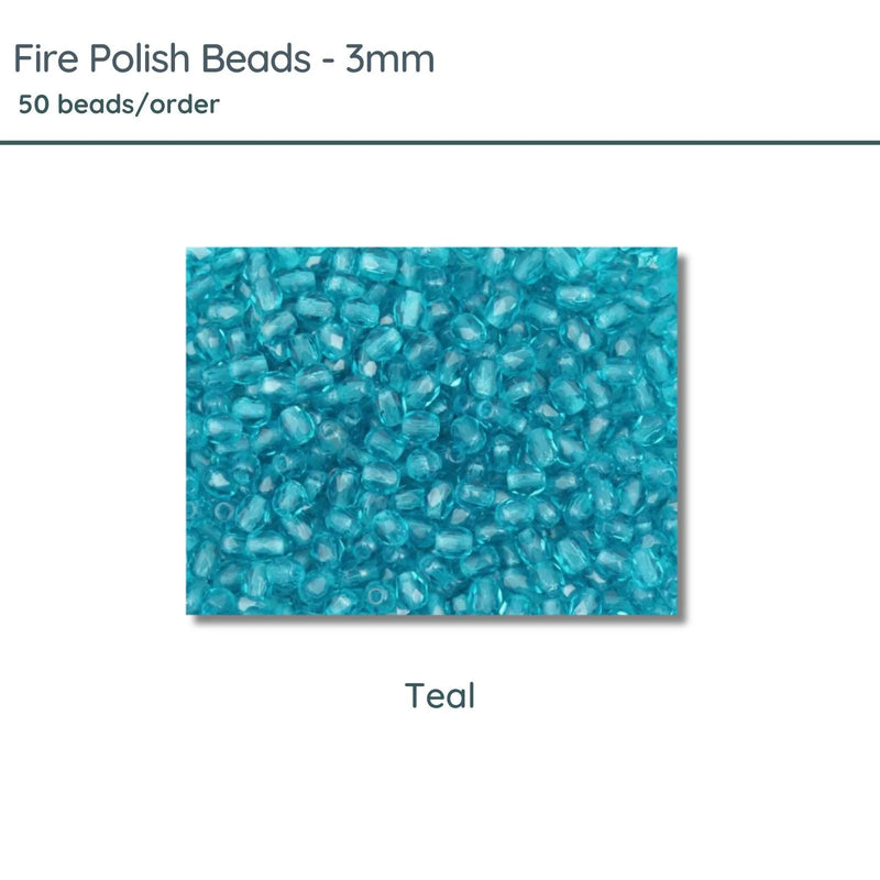 Fire Polish Beads, 3mm, Teal, 50 pieces - The Argus Collection