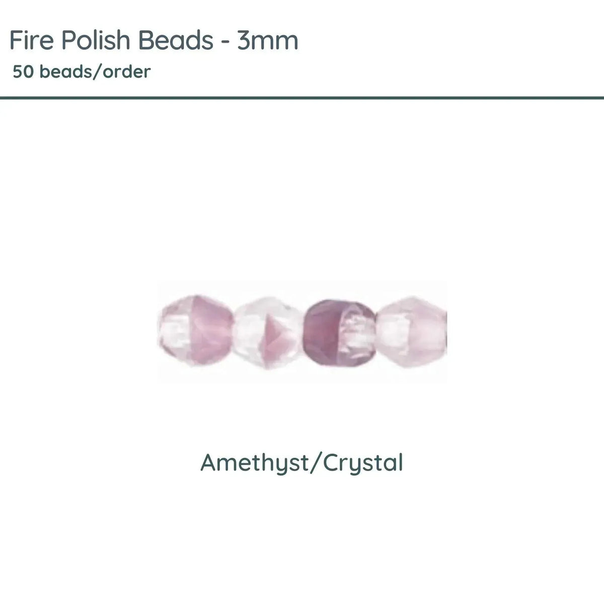 Fire Polish Beads, 3mm, Amethyst Crystal, 50 pieces - The Argus Collection