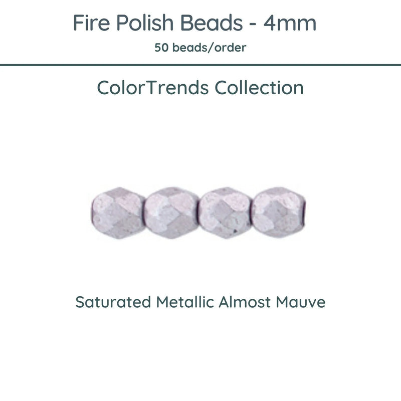 Fire Polish Beads, 4mm, Saturated Metallic Almost Mauve, 50 pieces - The Argus Collection