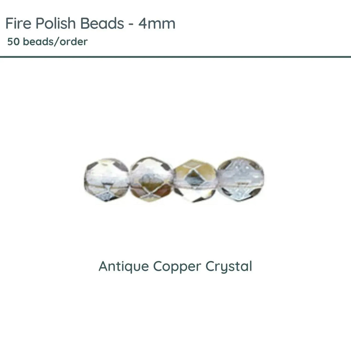 Fire Polish Beads, 4mm, Antique Copper Crystal, 50 pieces - The Argus Collection