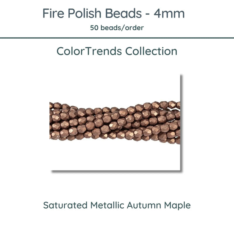 Fire Polish Beads, 4mm, Saturated Metallic Autumn Maple, 50 pieces - The Argus Collection