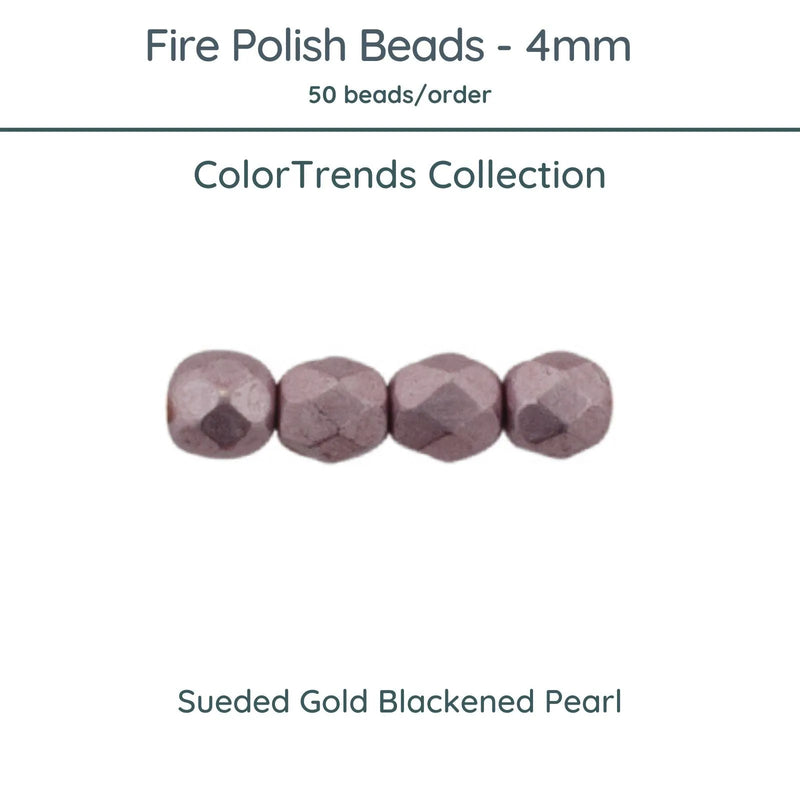 Fire Polish Beads, 4mm, Sueded Gold Blackened Pearl, 50 pieces - The Argus Collection