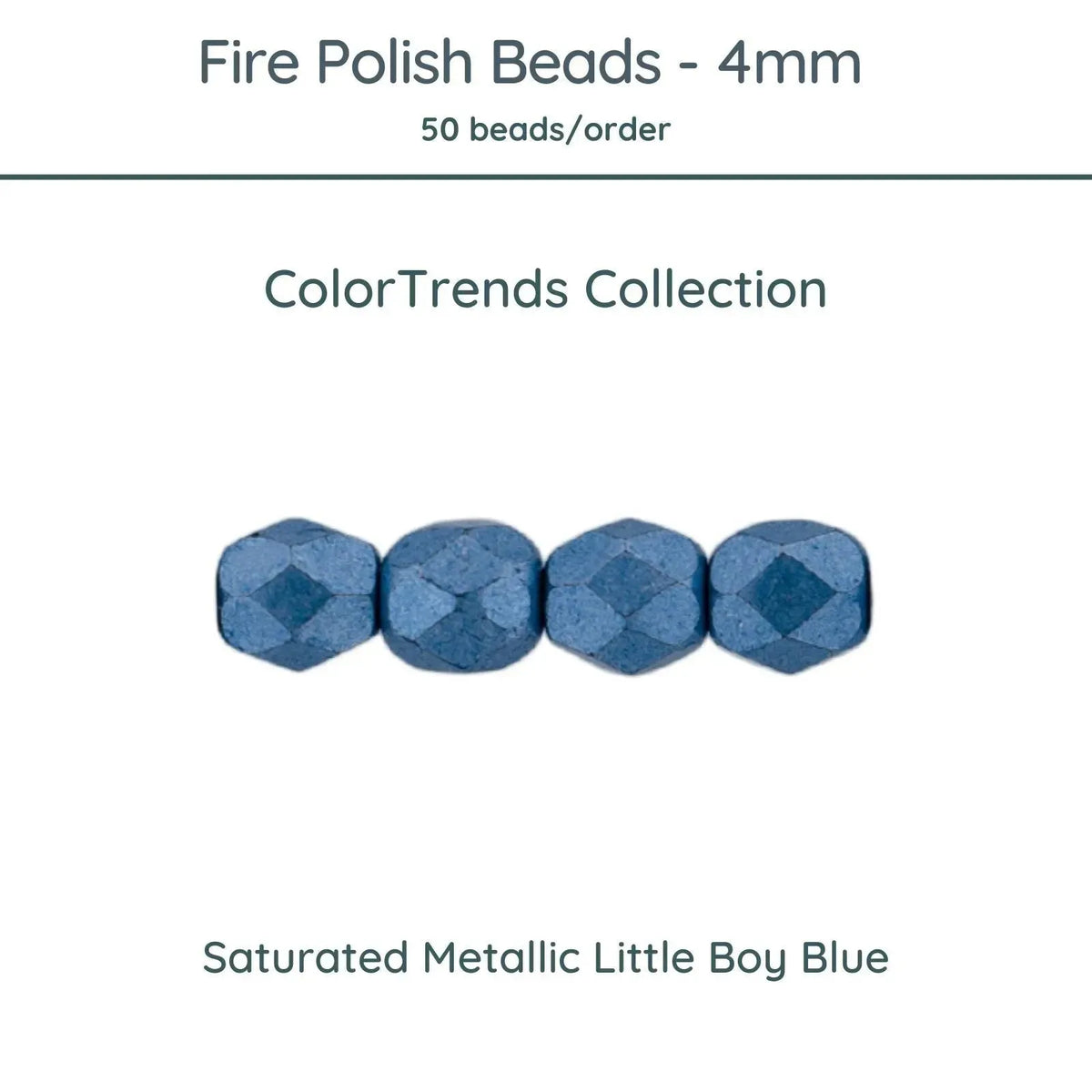 Fire Polish Beads, 4mm, Saturated Metallic Little Boy Blue, 50 pieces - The Argus Collection