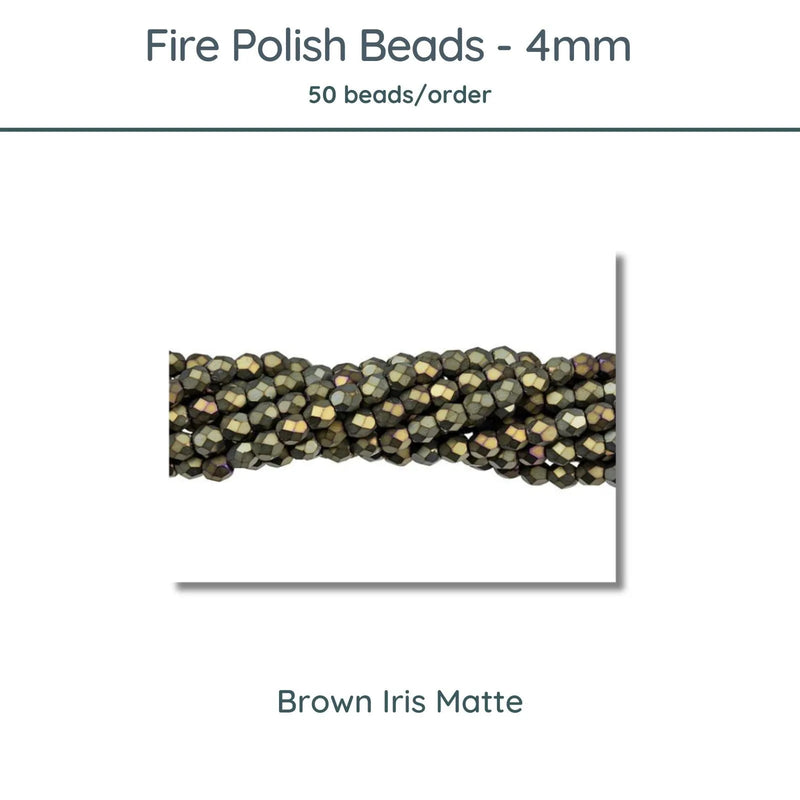 Fire Polish Beads, 4mm,Brown Iris Matte, 50 pieces - The Argus Collection