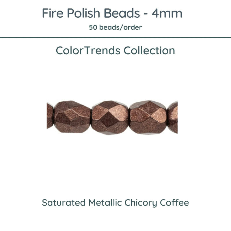 Fire Polish Beads, 4mm, Saturated Metallic Chicory Coffee, 50 pieces - The Argus Collection