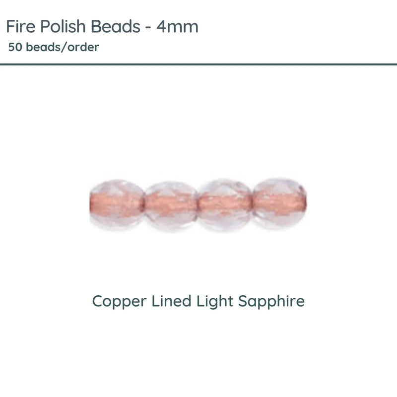 Fire Polish Beads, 4mm, Copper-Lined Light Sapphire, 50 pieces - The Argus Collection