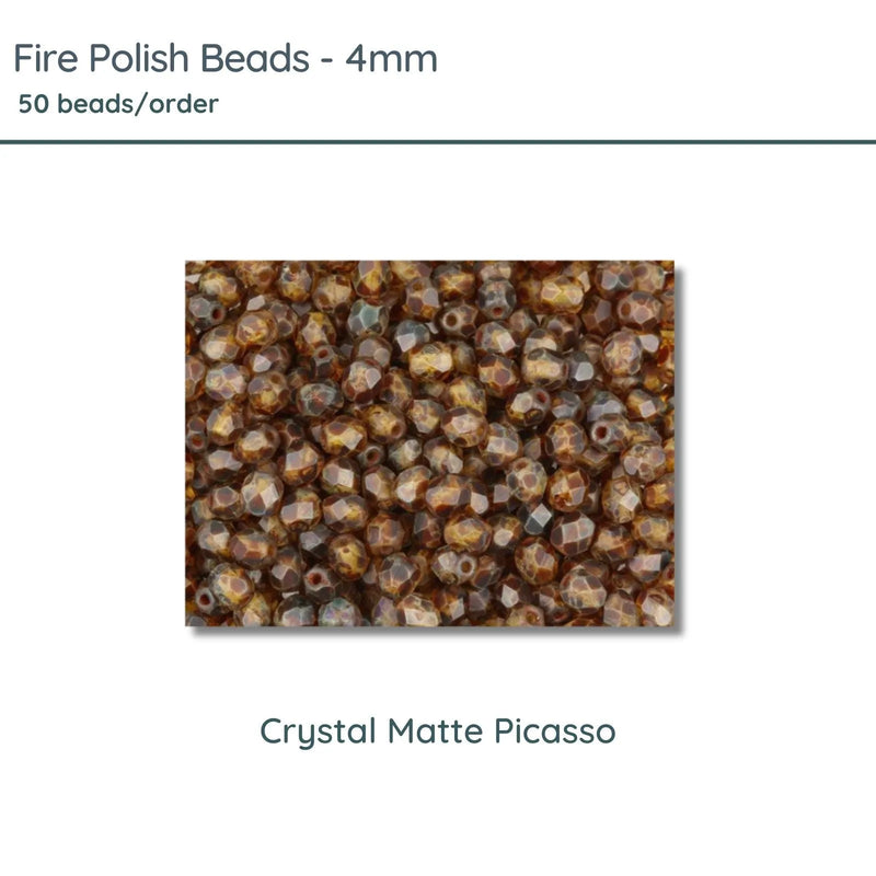 Fire Polish Beads, 4mm, Crystal Matte Picasso, 50 pieces - The Argus Collection