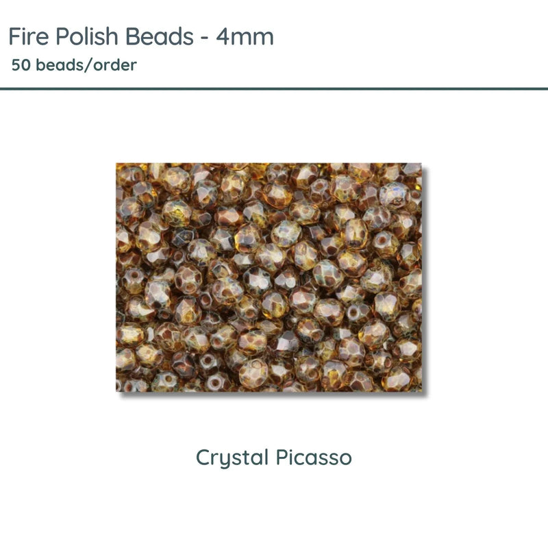 Fire Polish Beads, 4mm, Crystal Picasso, 50 pieces - The Argus Collection